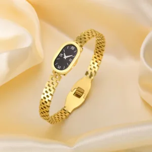 Gold-Tone Stainless Steel Bracelet Watch With Artificial Oval Dial