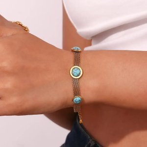 Turquoise Charm Bracelet – Stainless Steel Adjustable Chain Bracelet