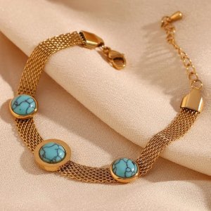 Turquoise Charm Bracelet – Stainless Steel Adjustable Chain Bracelet
