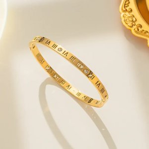 Roman Numeral Bangle Bracelet – Premium Stainless Steel Crystal Cuff
