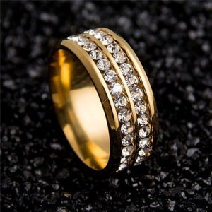 Luxury Gold Double-Row Diamond-Accent Band Ring | Elegant Statement Jewelry