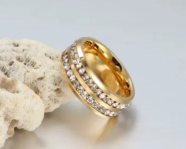 Double-Row Stainless Steel Diamond Stones Band Ring