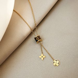 Elegant Turnish Free Gold Layered Necklace with Floral Charm & Cylinder Pendant – Luxury Inspired Jewelry