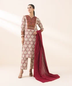 Sapphire 3-Piece Embroidered Light Khaddar Suit