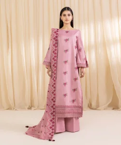 Sapphire 3 Piece - Embroidered Cotton Satin Suit
